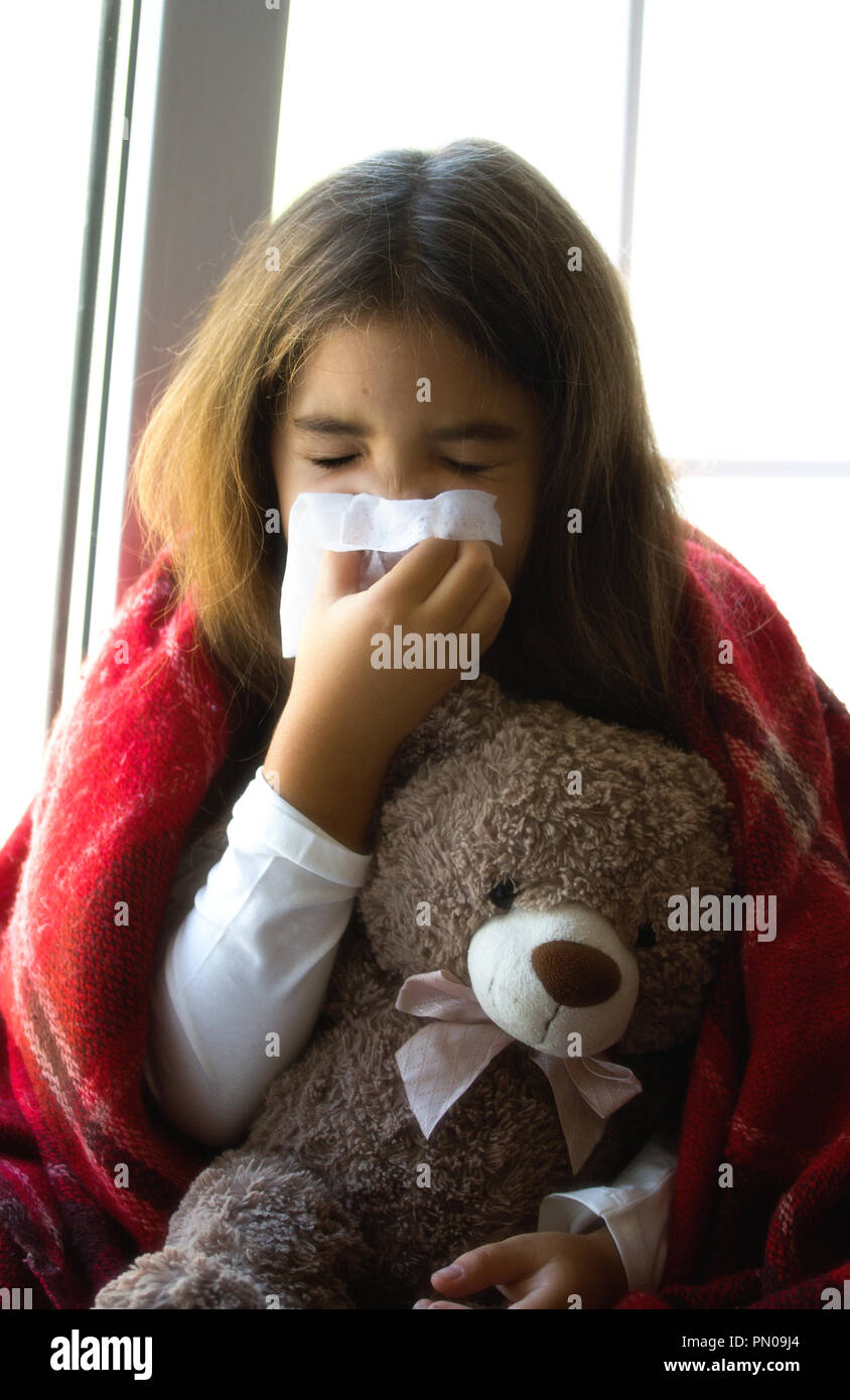 little Girl Sick Stock Photo