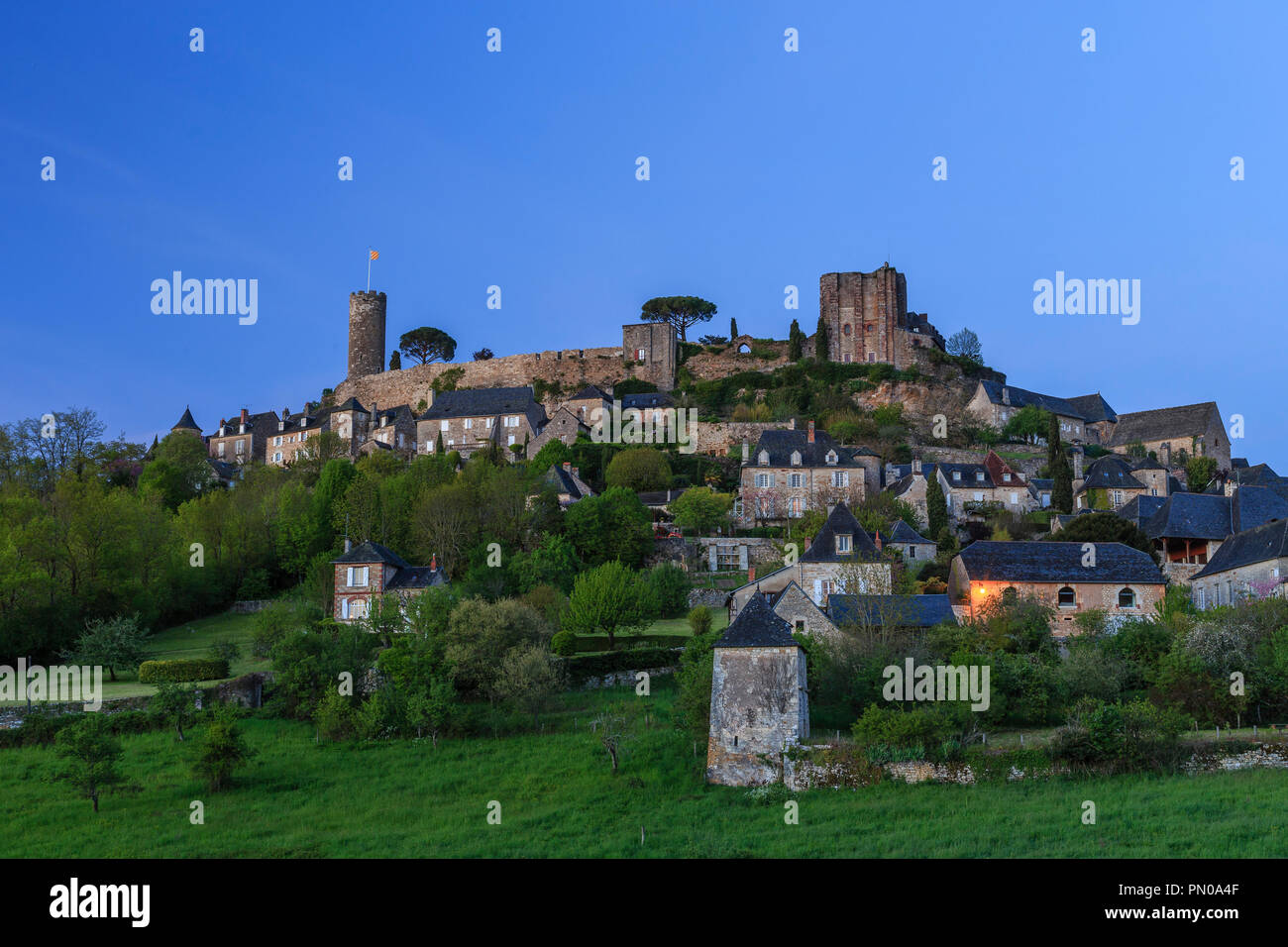 France, Correze, Turenne, labelled Les Plus Beaux Villages de France (The Most Beautiful Villages of France), the village at the evening with Cesar To Stock Photo