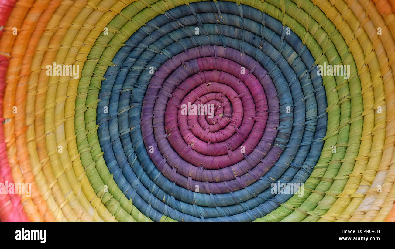 Colorful Madagascar raffia woven basket closeup Stock Photo