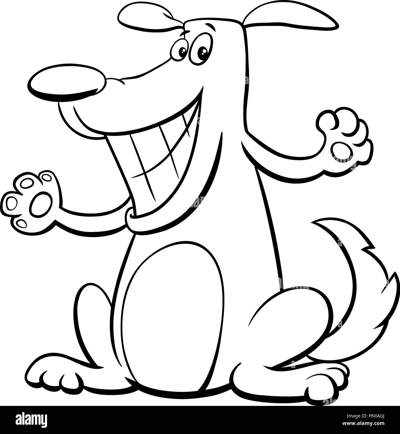 Black and White Cartoon Illustration of Happy Dog Pet Animal Character ...