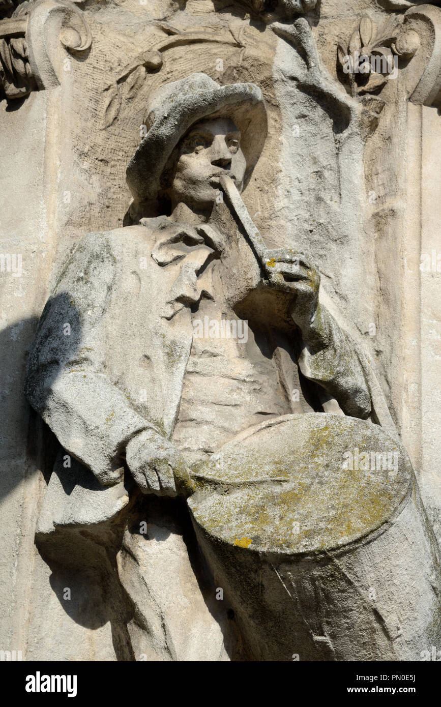 Sculpture of Provençal Drummer Boy, known as a Tambourinaire, on the Fountain Pascal Aix-en-Provence Provence France Stock Photo