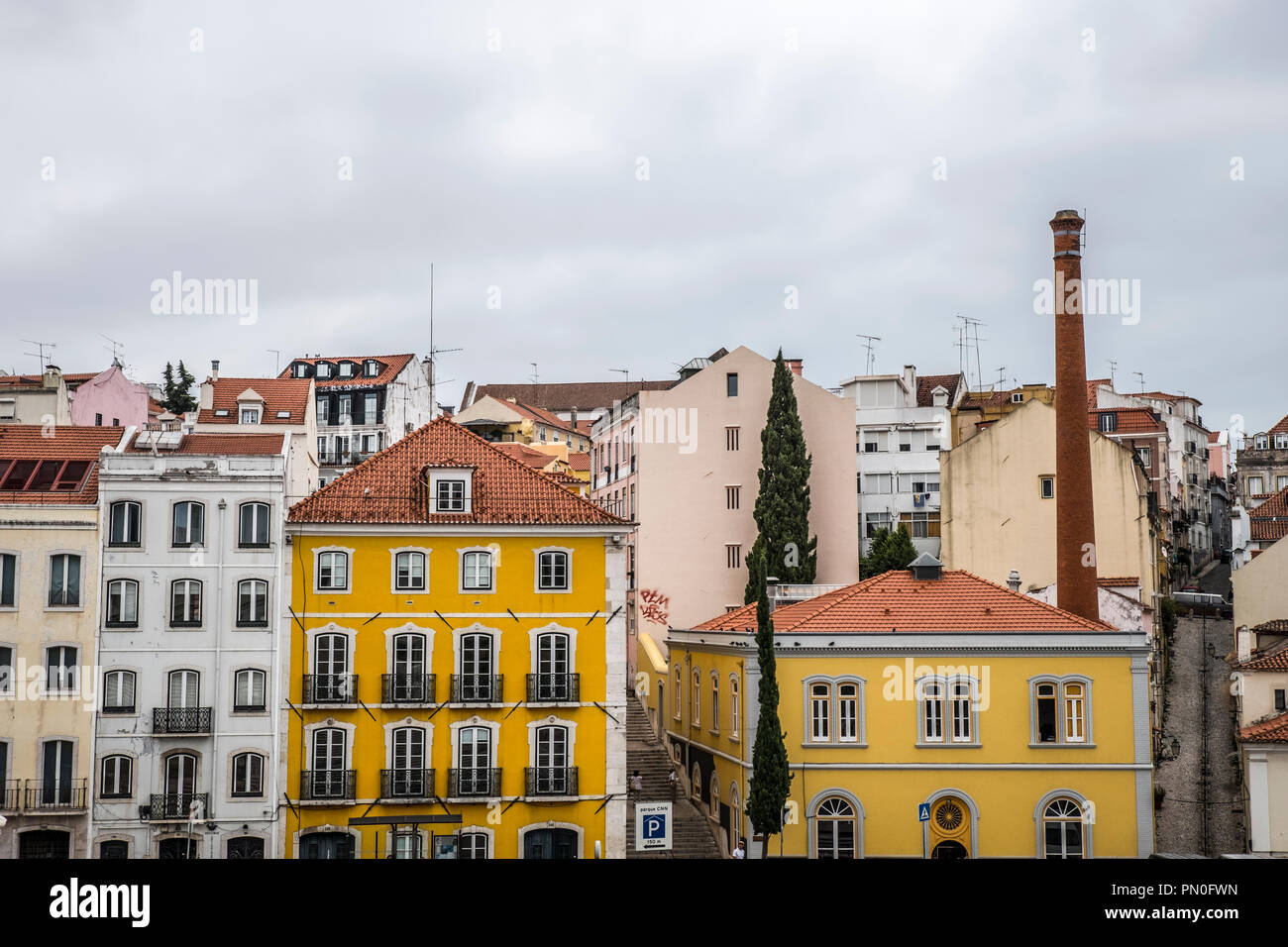 Old colorful houses and narrow streets of Lisbon, Portugal in Spring ...