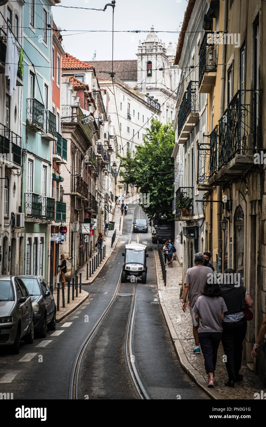 Old colorful houses and narrow streets of Lisbon, Portugal in Spring ...