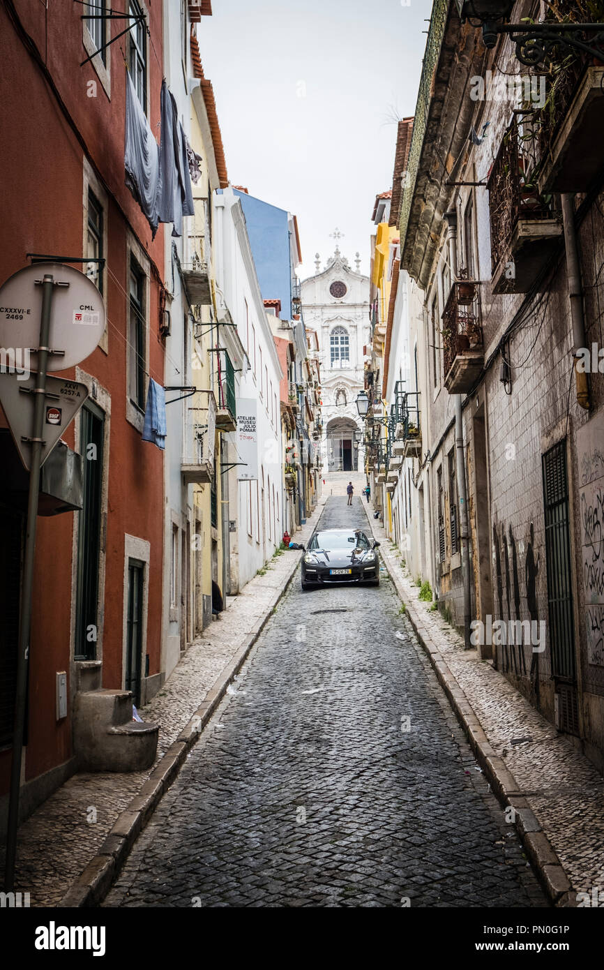 Old colorful houses and narrow streets of Lisbon, Portugal in Spring ...