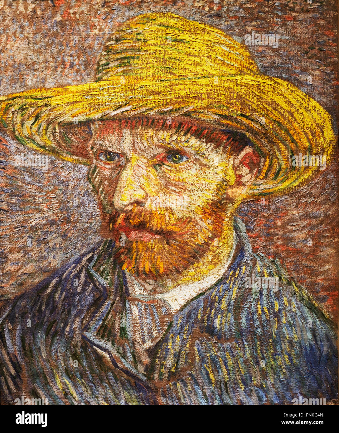 Van Gogh self portrait, 'Self-portrait with Straw Hat', 1887 Stock Photo