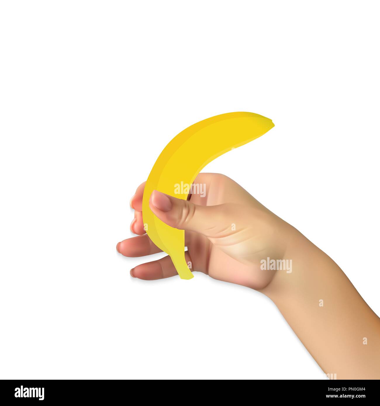 Man's naturalistic hand holds a banana. Vector Illustration Stock Vector