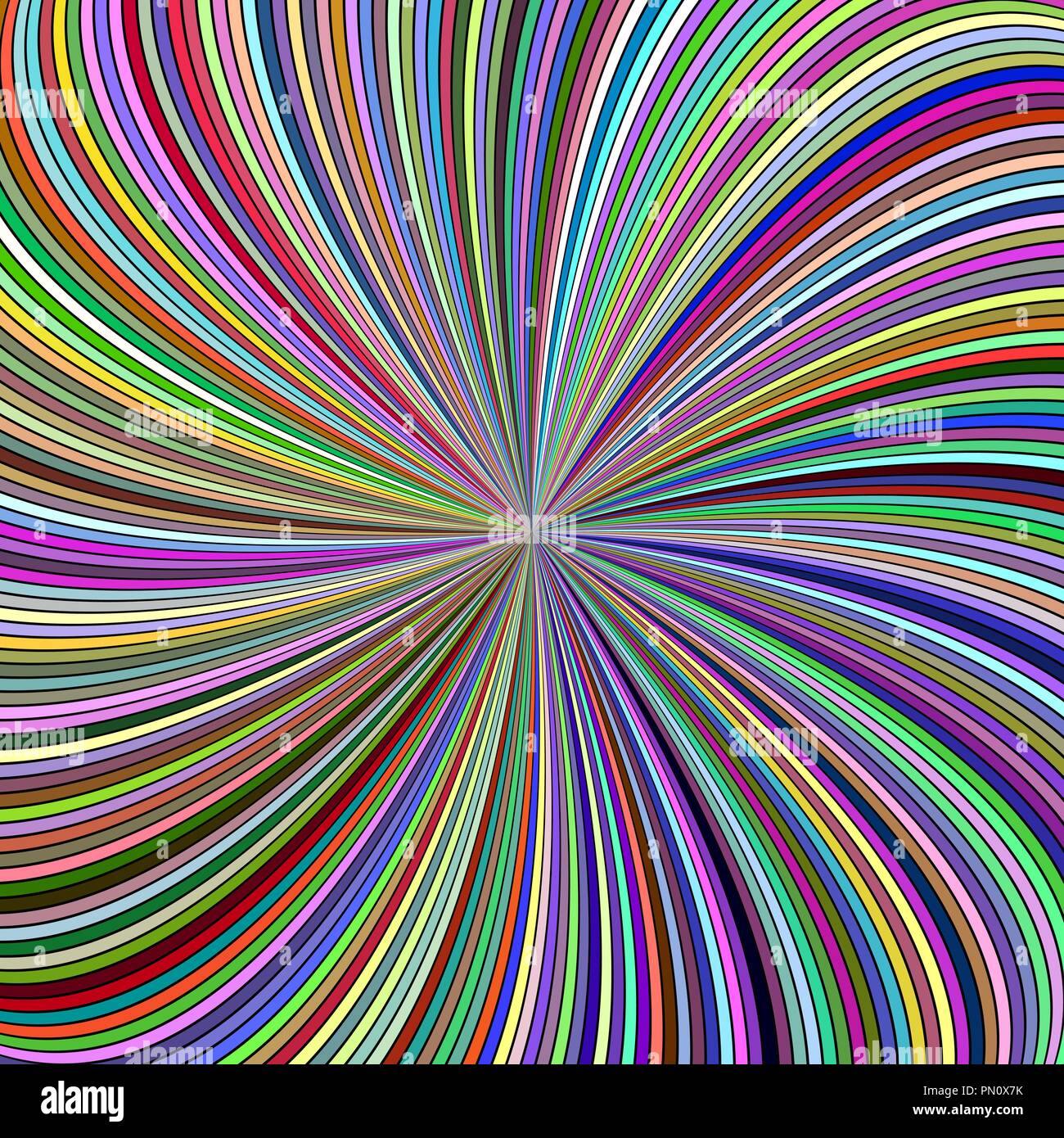 Colorful abstract psychedelic striped vortex background design from curved rays Stock Vector