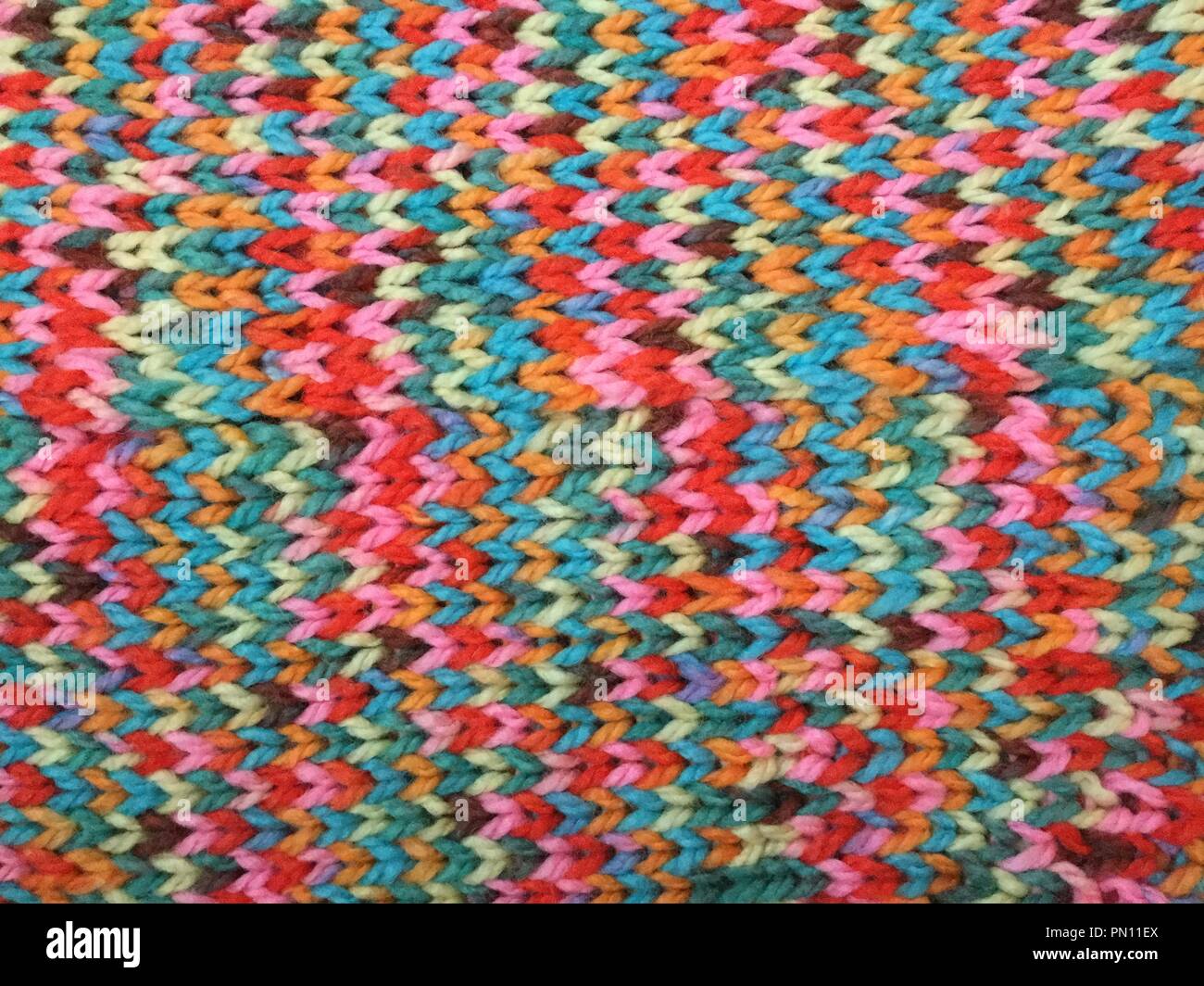 Colorful croched fabric, colorful pattern. Stock Photo