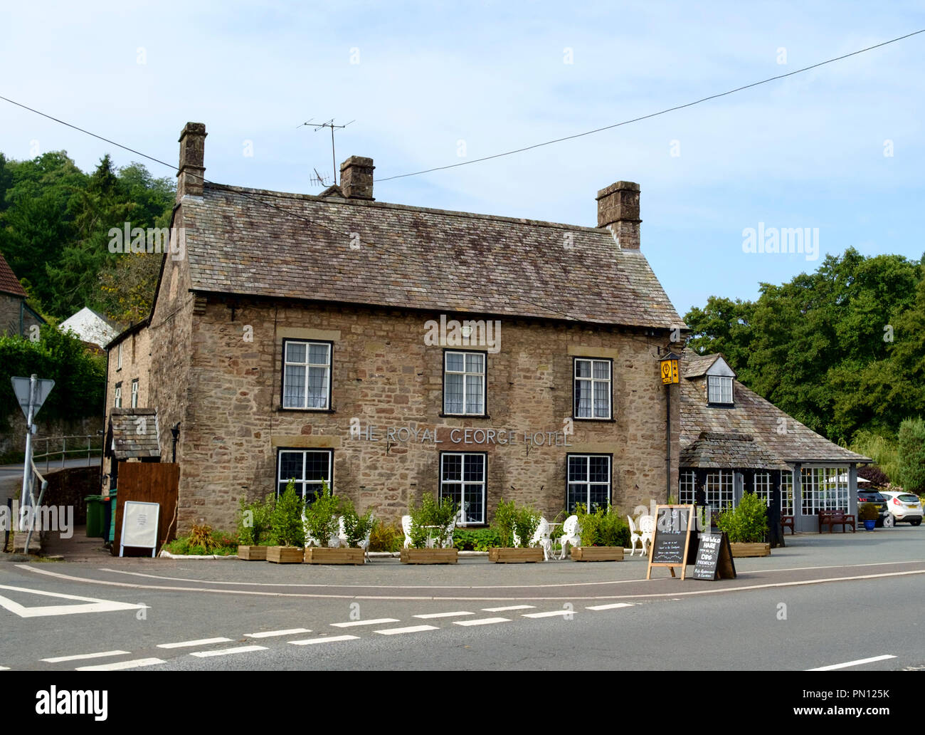 Around Tintern, a riveside village in the Wye Valley. Forest of Dean Gloucestershire England UK. the Royal George Hotel Stock Photo