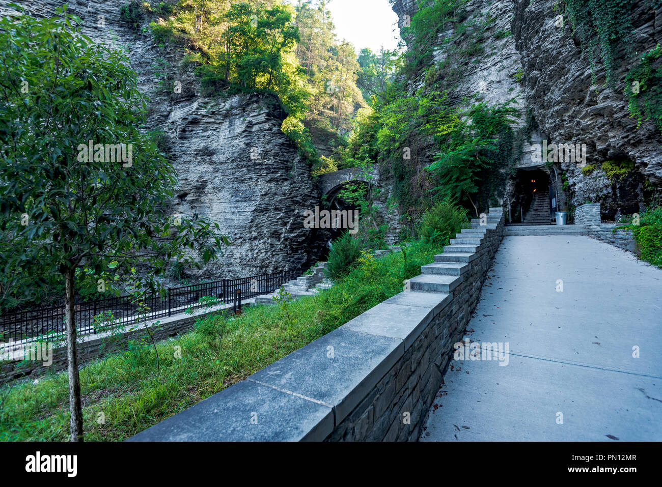 Watkins glen state park gorge trail entrance tunnel stock photo alamy