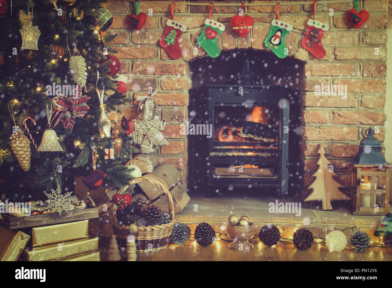Christmas Background Decorated Christmas Tree Pine Cones In The