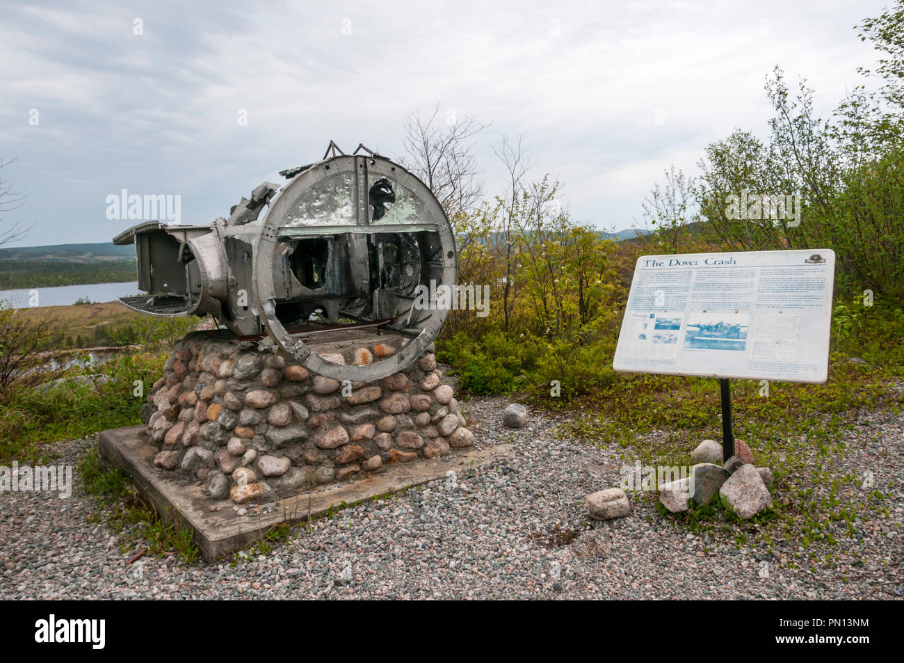 Remains of a Digby B-18 bomber that crashed in Lockers Bay, Newfoundland in January 1942.  Now a memorial Stock Photo