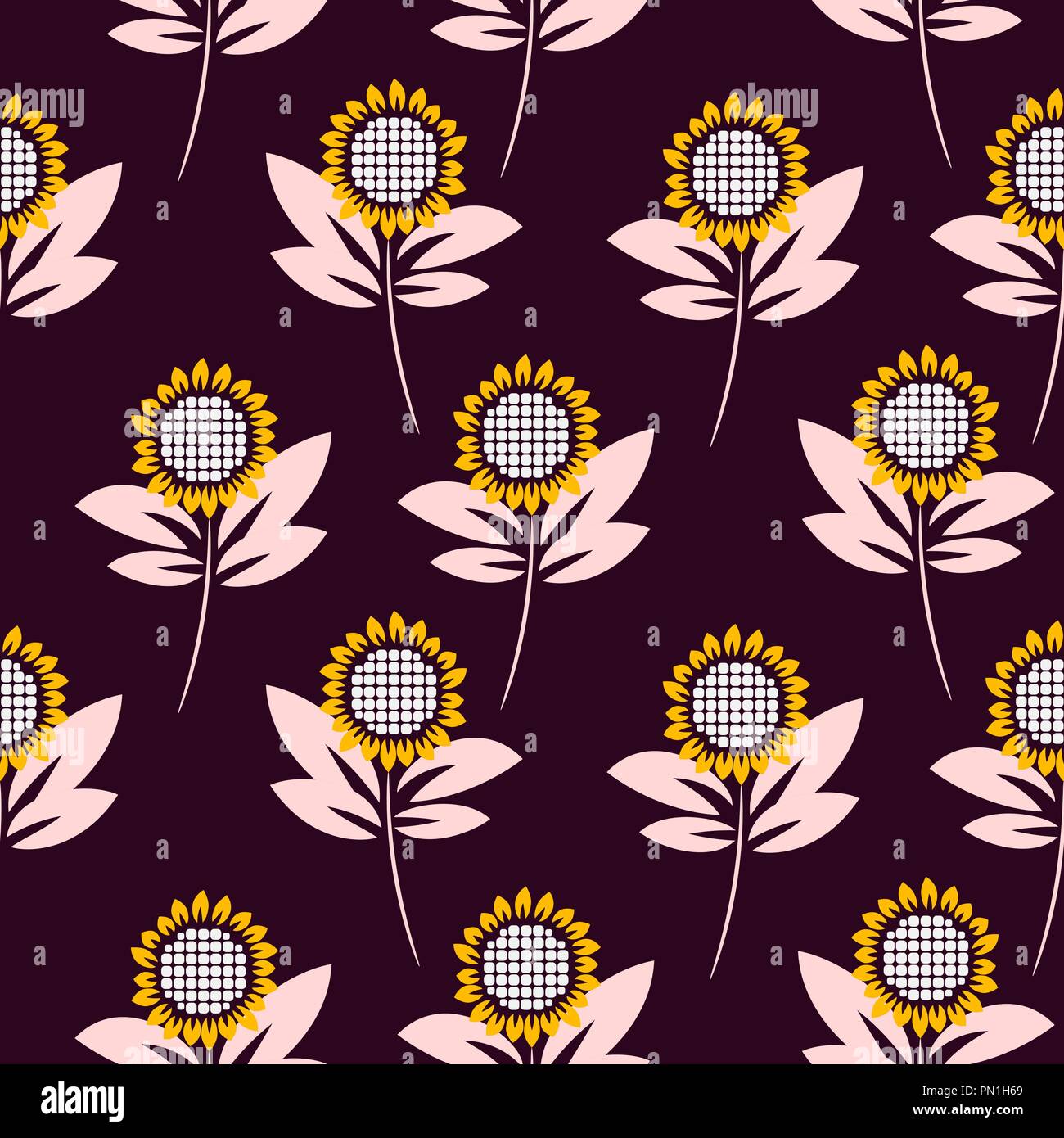 Sunflower seamless vector pattern background. Stock Vector