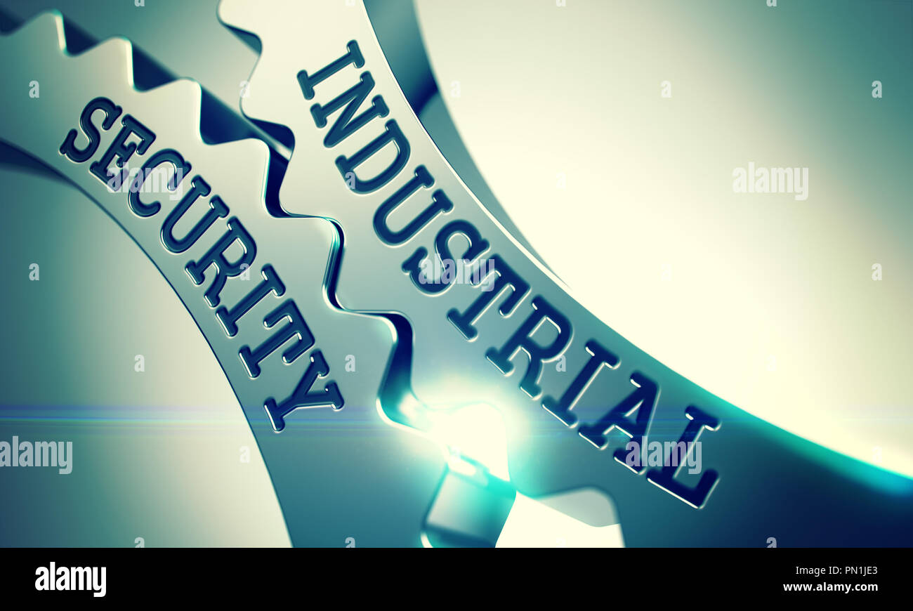 Industrial Security - Mechanism of Shiny Metal Cogwheels. 3D. Stock Photo