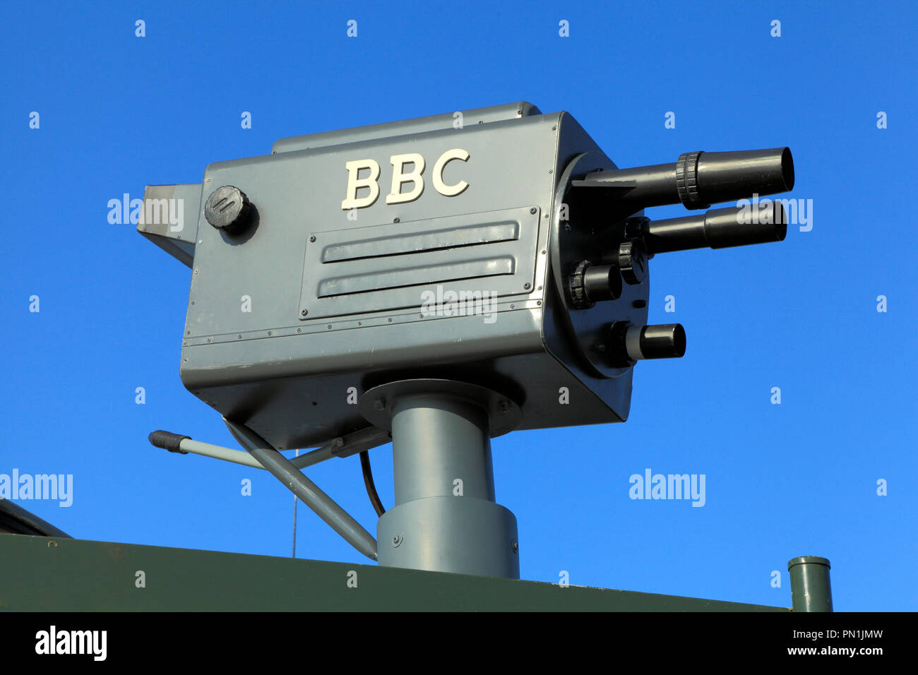 BBC Television, TV, vintage, outside broadcast, camera, vintage 1950s, lenses, video Stock Photo