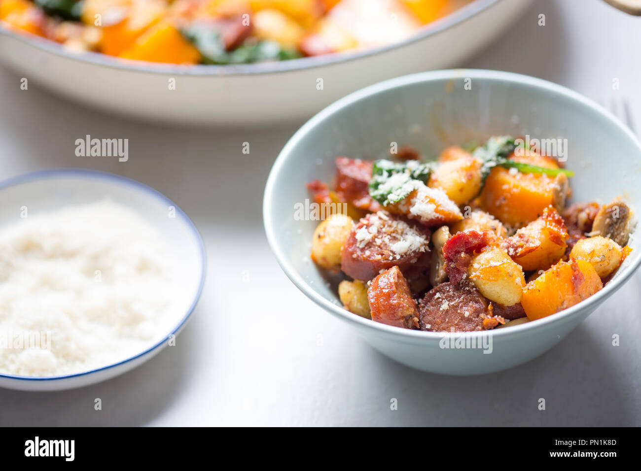 Gnocchi with chorizo, butternut, spinach, mushrooms, sun dried tomatoes