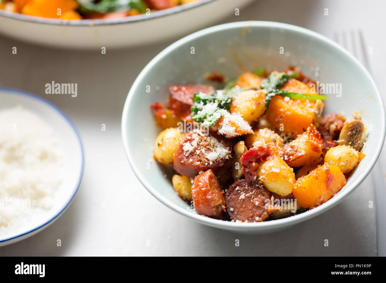 Gnocchi with chorizo, butternut, spinach, mushrooms, sun dried tomatoes