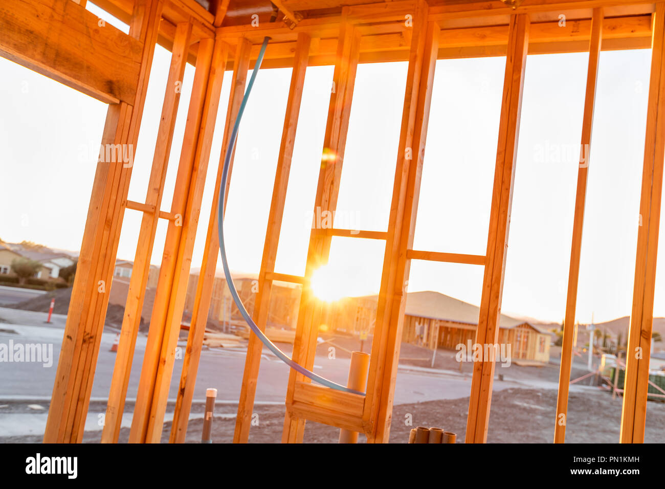 View of Sunset From Inside New Home Construction Site Stock Photo Alamy