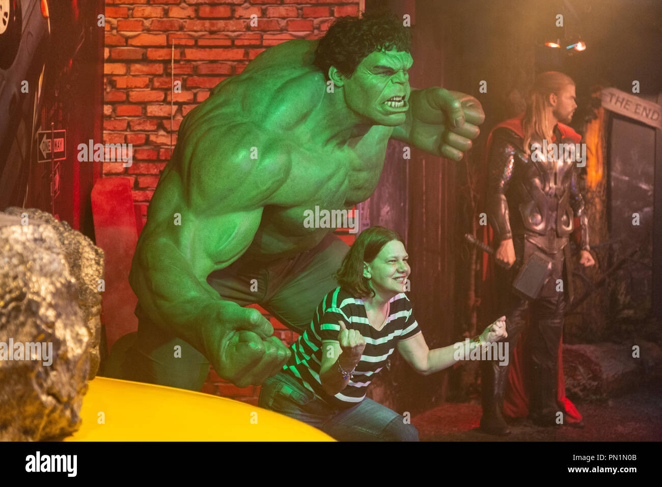 Hulk, Bruce Banner, Marvel section, Madame Tussauds wax museum in Amsterdam, Netherlands Stock Photo