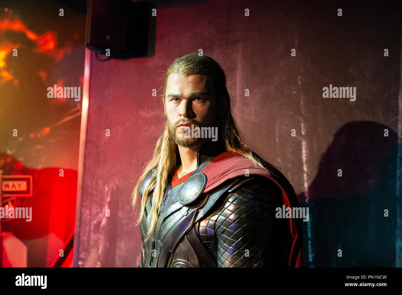 Chris Hemsworth as Thor, Marvel section, Madame Tussauds wax museum in Amsterdam, Netherlands Stock Photo