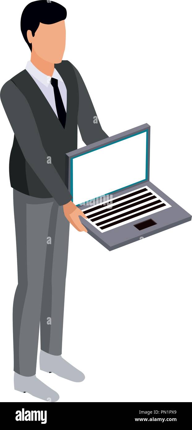 Businessman with laptop isometric Stock Vector