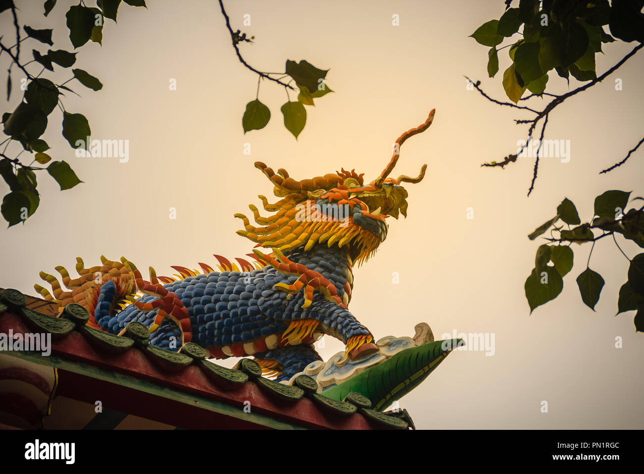 Chinese Dragon Headed Unicorn Statue On The Temple Roof Kylin Or Kirin On Roof In Chinese Temple Stock Photo Alamy