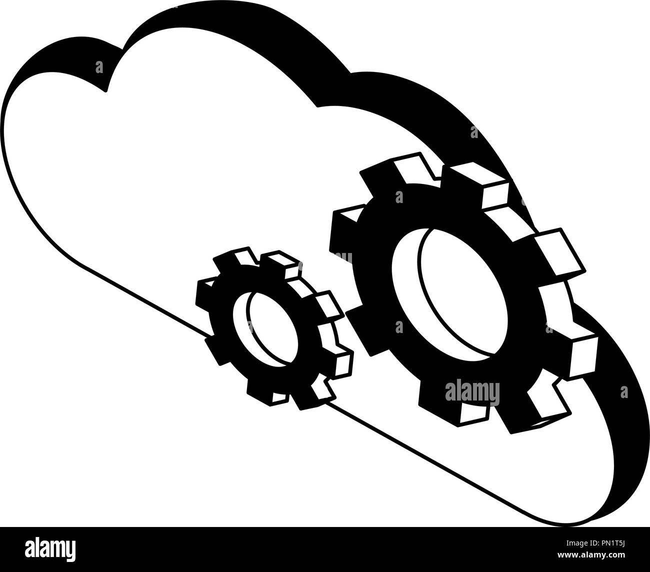 Cloud computing and gears isometric symbol in black and white Stock ...
