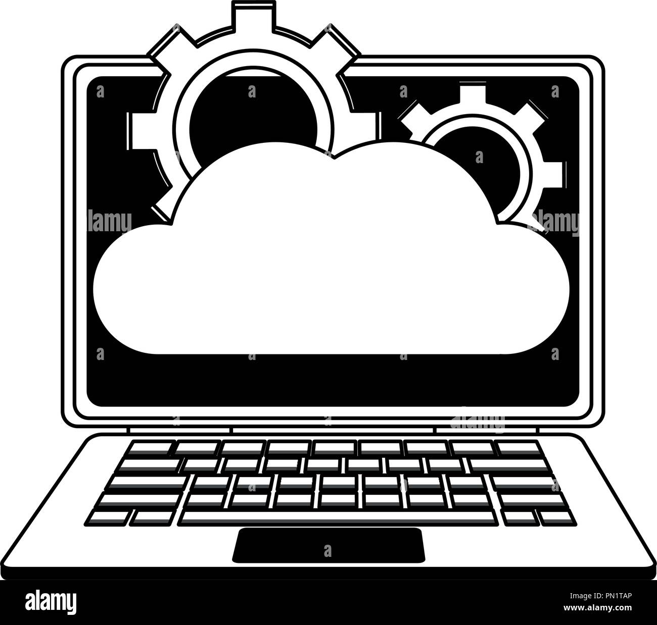 Laptop with cloud computing in black and white Stock Vector Image & Art ...