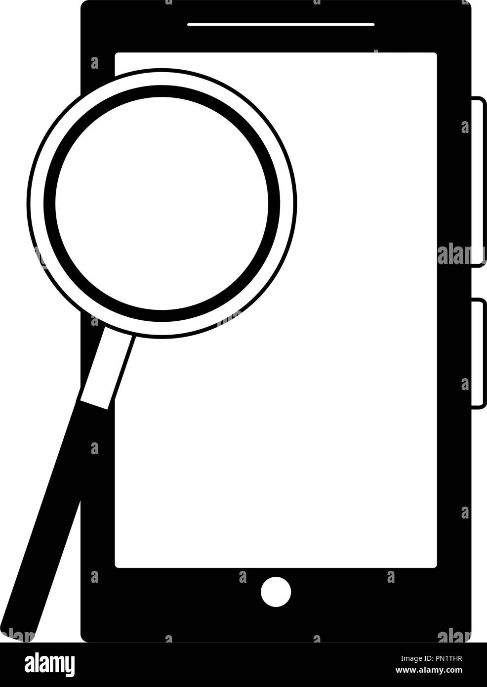 Magnifying glass on smartphone in black and white Stock Vector Image ...