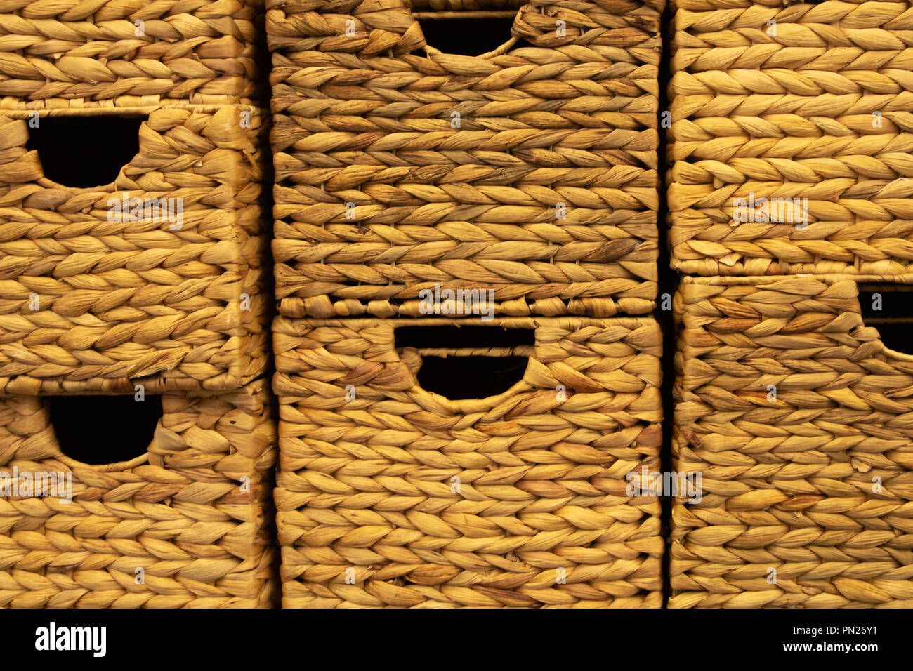 A selection of hand crafted wicker baskets for many uses Stock Photo