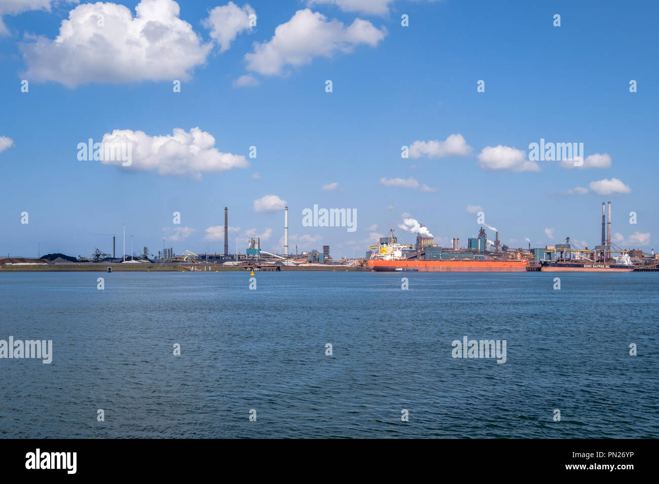 View on the steel plant in IJmuiden, Netherlands. Stock Photo
