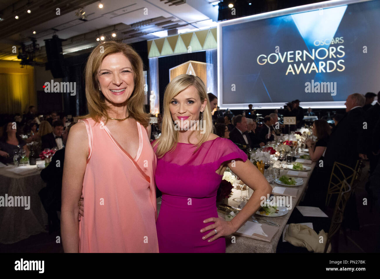 Academy CEO Dawn Hudson (left) and Reese Witherspoon attend the 6th Annual Governors Awards in The Ray Dolby Ballroom at Hollywood & Highland Center® in Hollywood, CA, on Saturday, November 8, 2014.  File Reference # 32487 158THA  For Editorial Use Only -  All Rights Reserved Stock Photo