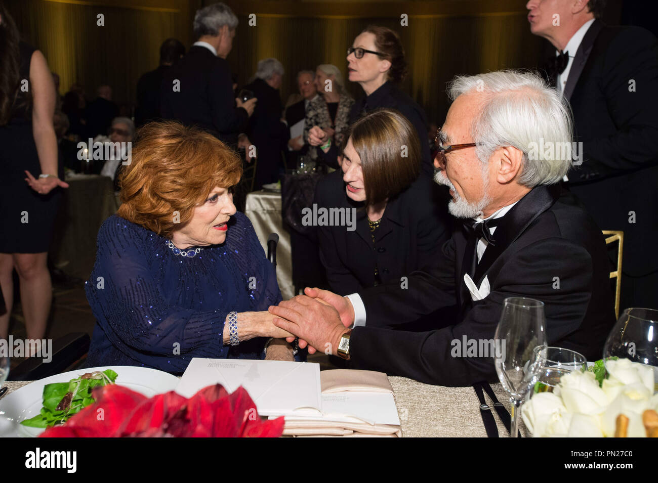 Honorary Award recipients Maureen O’Hara (left) and Hayao Miyazaki attend the 6th Annual Governors Awards in The Ray Dolby Ballroom at Hollywood & Highland Center® in Hollywood, CA, on Saturday, November 8, 2014.  File Reference # 32487 163THA  For Editorial Use Only -  All Rights Reserved Stock Photo