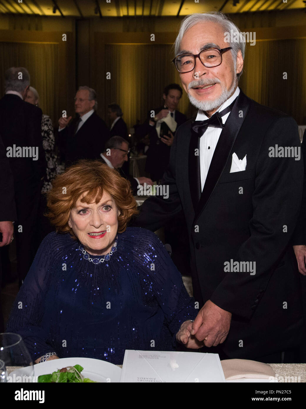 Honorary Award recipients Maureen O’Hara (left) and Hayao Miyazaki attend the 6th Annual Governors Awards in The Ray Dolby Ballroom at Hollywood & Highland Center® in Hollywood, CA, on Saturday, November 8, 2014.  File Reference # 32487 164THA  For Editorial Use Only -  All Rights Reserved Stock Photo