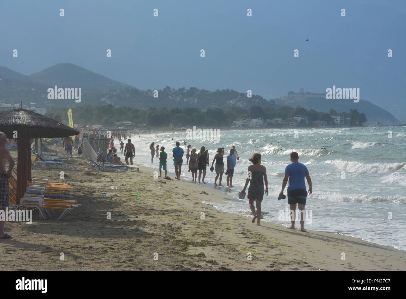 Beach in Neoi Poroi, Greece, Summer 2018 Stock Photo