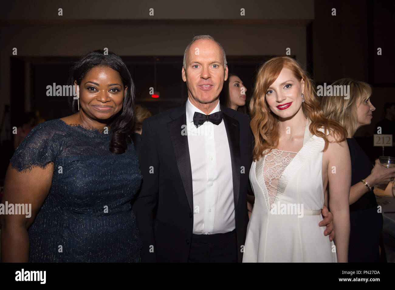 Octavia Spencer (left), Michael Keaton (center), Jessica Chastain attend the 6th Annual Governors Awards in The Ray Dolby Ballroom at Hollywood & Highland Center® in Hollywood, CA, on Saturday, November 8, 2014.  File Reference # 32487 179THA  For Editorial Use Only -  All Rights Reserved Stock Photo