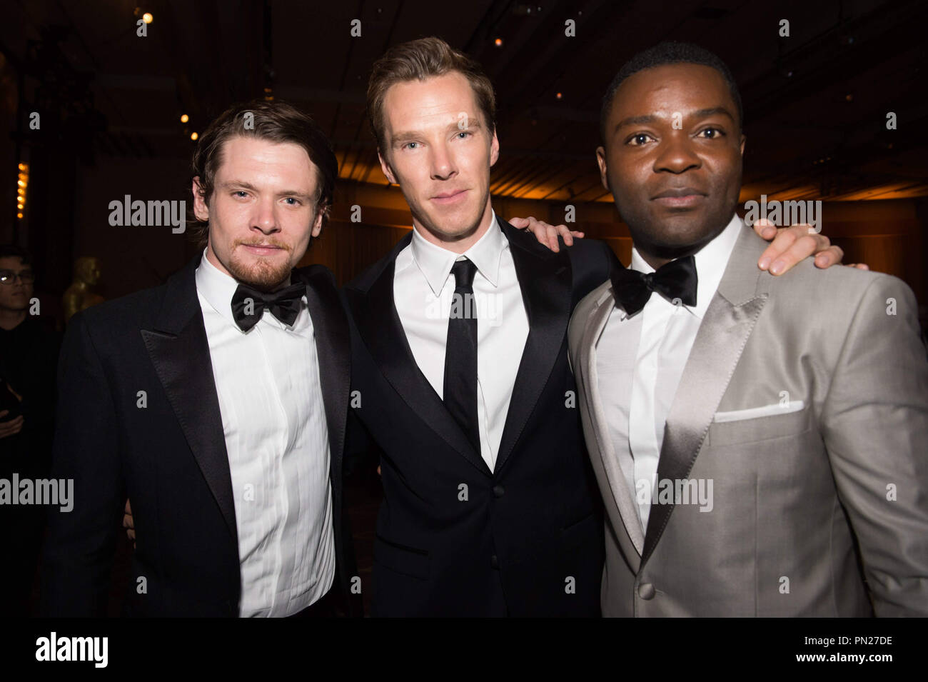 Jack O'Connell (left), Benedict Cumberbatch (center) and David Oyelowo attend the 6th Annual Governors Awards in The Ray Dolby Ballroom at Hollywood & Highland Center® in Hollywood, CA, on Saturday, November 8, 2014.  File Reference # 32487 181THA  For Editorial Use Only -  All Rights Reserved Stock Photo