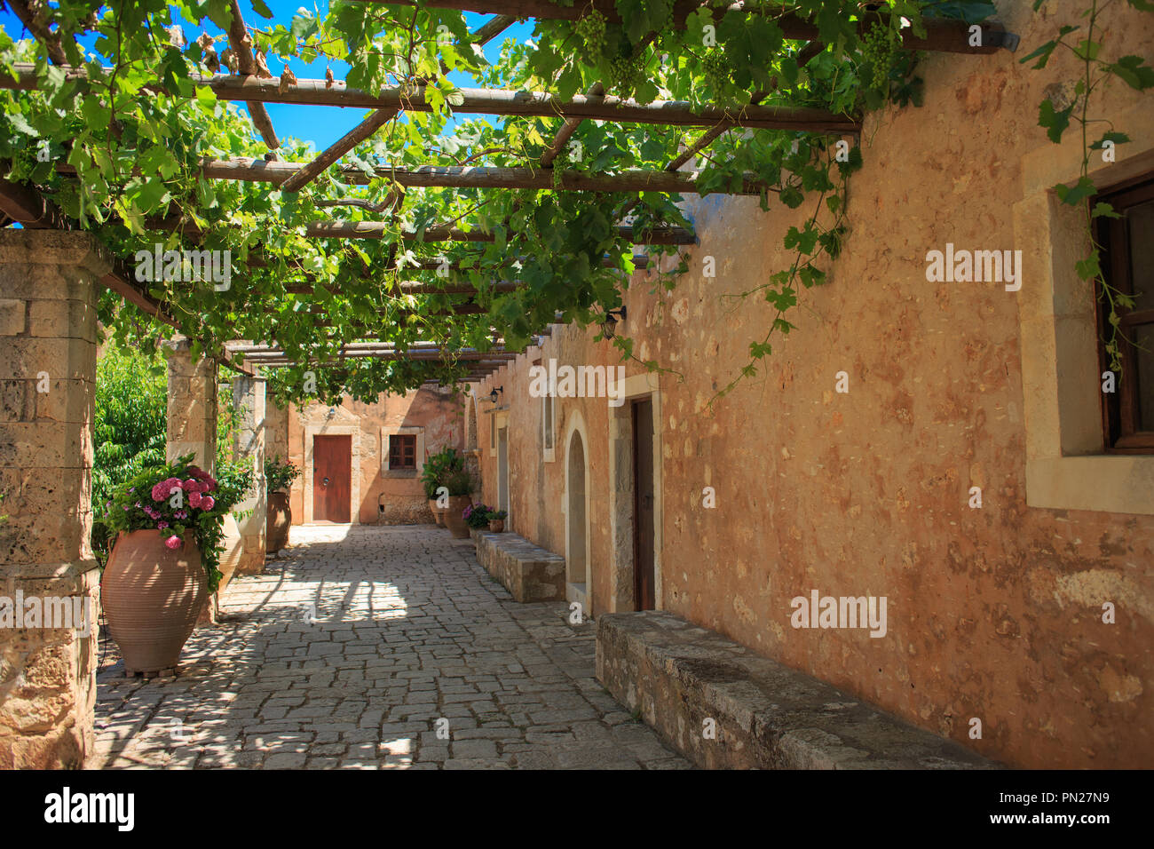 Inner garden monastery of Arkadi, Crete Greece Stock Photo