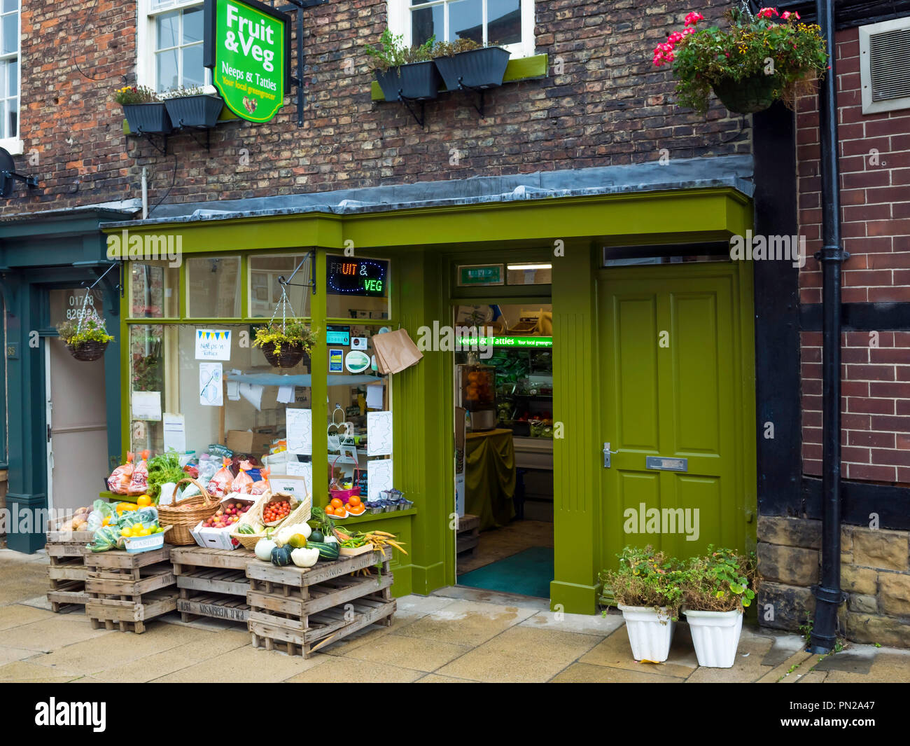 Neeps and Tatties fruit and vegetable shop selling local produce in Richmond  North Yorkshire England UK Stock Photo