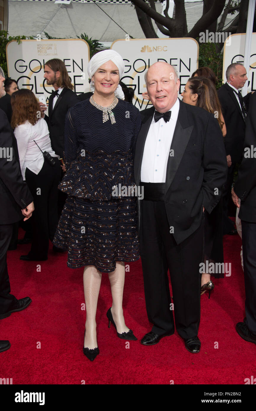 Nominated for BEST TELEVISION SERIES – DRAMA for “DOWNTON ABBEY” (NETFLIX) Julian Fellowes and wife attend at the 72nd Annual Golden Globe Awards at the Beverly Hilton in Beverly Hills, CA on Sunday, January 11, 2015.  File Reference # 32536 109JRC  For Editorial Use Only -  All Rights Reserved Stock Photo