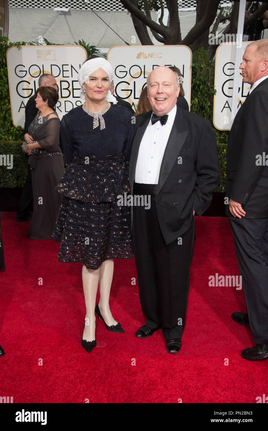 Nominated for BEST TELEVISION SERIES – DRAMA for “DOWNTON ABBEY” (NETFLIX) Julian Fellowes and wife attend at the 72nd Annual Golden Globe Awards at the Beverly Hilton in Beverly Hills, CA on Sunday, January 11, 2015.  File Reference # 32536 110JRC  For Editorial Use Only -  All Rights Reserved Stock Photo