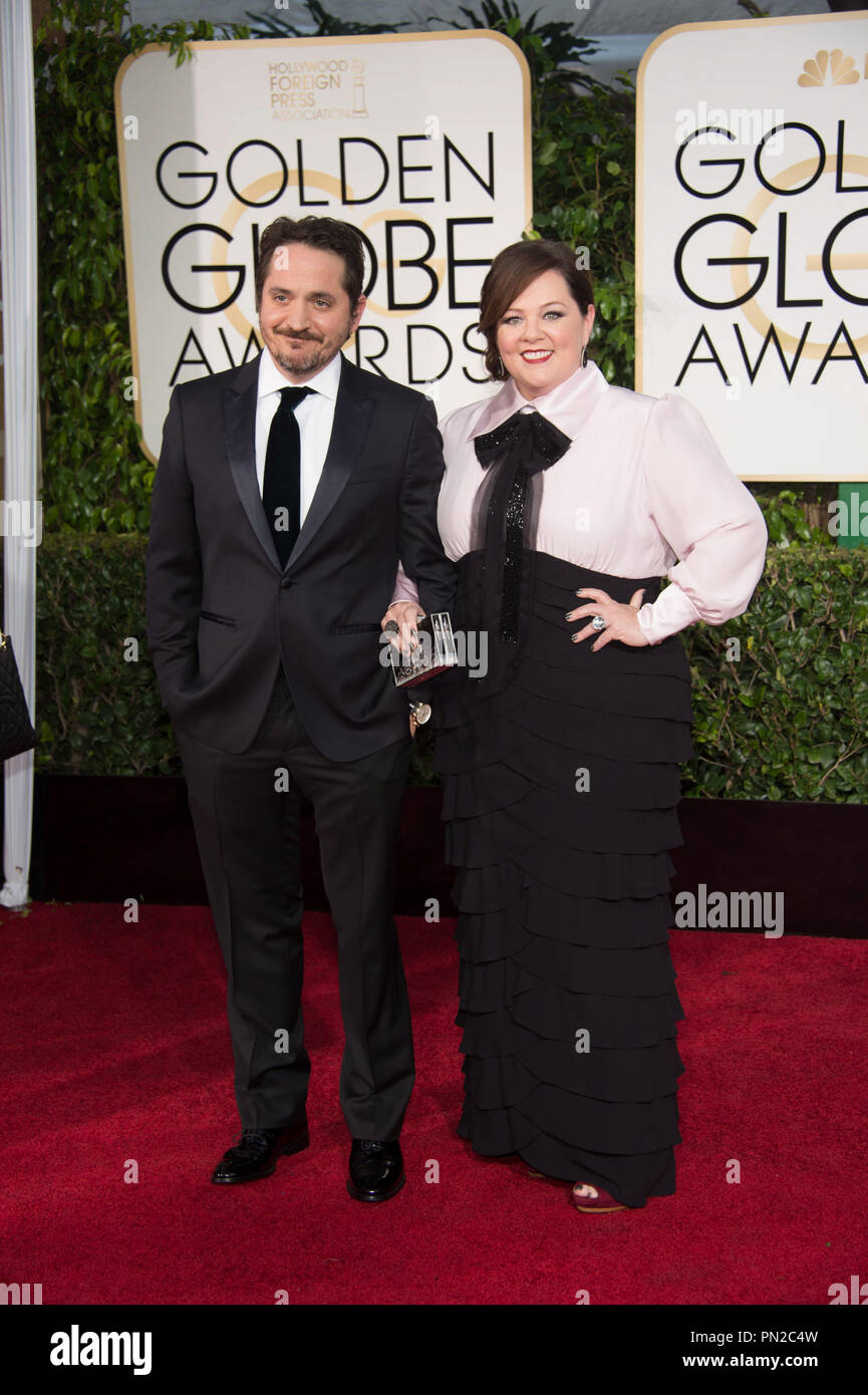 Melissa McCarthy and Ben Falcone attend the 72nd Annual Golden Globes Awards at the Beverly Hilton in Beverly Hills, CA on Sunday, January 11, 2015.  File Reference # 32536 376JRC  For Editorial Use Only -  All Rights Reserved Stock Photo