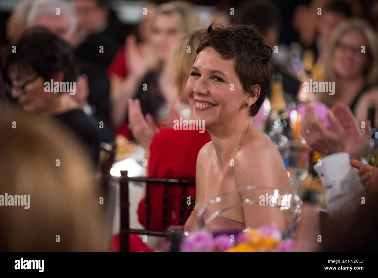 Maggie Gyllenhaal is awarded the Golden Globe Award for BEST PERFORMANCE BY AN ACTRESS IN A MINI-SERIES OR MOTION PICTURE MADE FOR TELEVISION for her role in “THE HONORABLE WOMAN” at the 72nd Annual Golden Globe Awards at the Beverly Hilton in Beverly Hills, CA on Sunday, January 11, 2015.  File Reference # 32536 535JRC  For Editorial Use Only -  All Rights Reserved Stock Photo