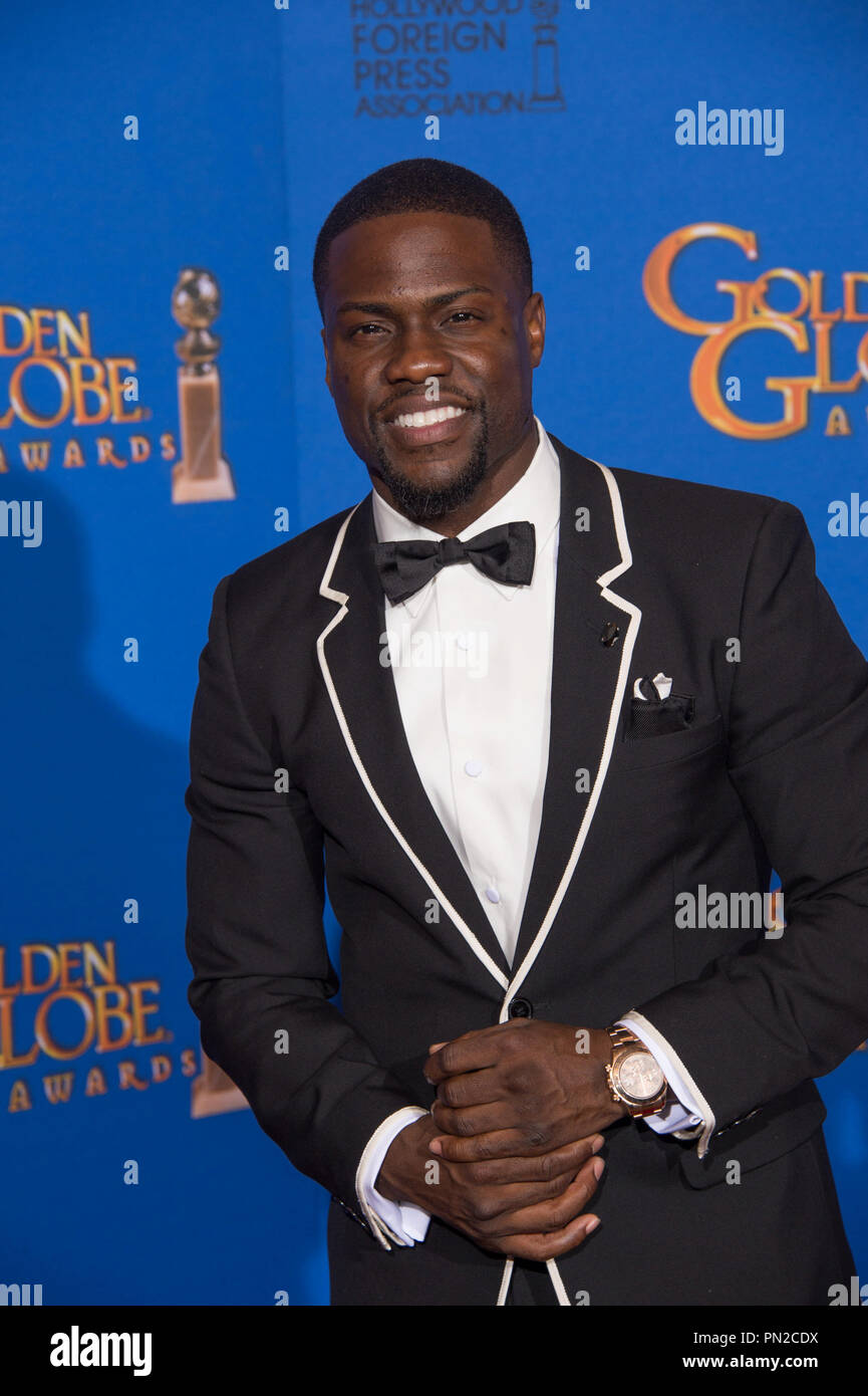 For BEST ANIMATED FEATURE FILM, the Golden Globe is awarded to “HOW TO TRAIN YOUR DRAGON 2”, produced by DreamWorks Animation; Twentieth Century Fox. After presenting the award, Kevin Hart poses backstage in the press room at the 72nd Annual Golden Globe Awards at the Beverly Hilton in Beverly Hills, CA on Sunday, January 11, 2015.  File Reference # 32536 579JRC  For Editorial Use Only -  All Rights Reserved Stock Photo