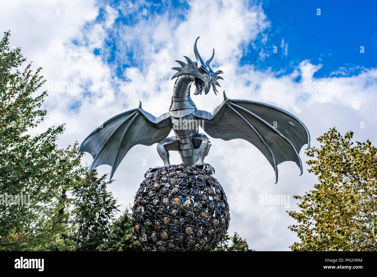 Rock Dragon sculpture by Heather Wall, Maffeo Sutton Park, Nanaimo, British Columbia, Canada Stock Photo
