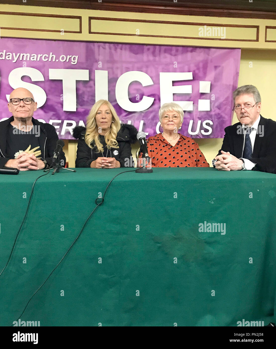 (Left to right) Antoinette Keegan, Kate Nash, Stephen Travers and Eamonn McCann at the public event in Dublin on Wednesday in which the group call for support from the people of the Republic of Ireland in the quest for justice. Stock Photo