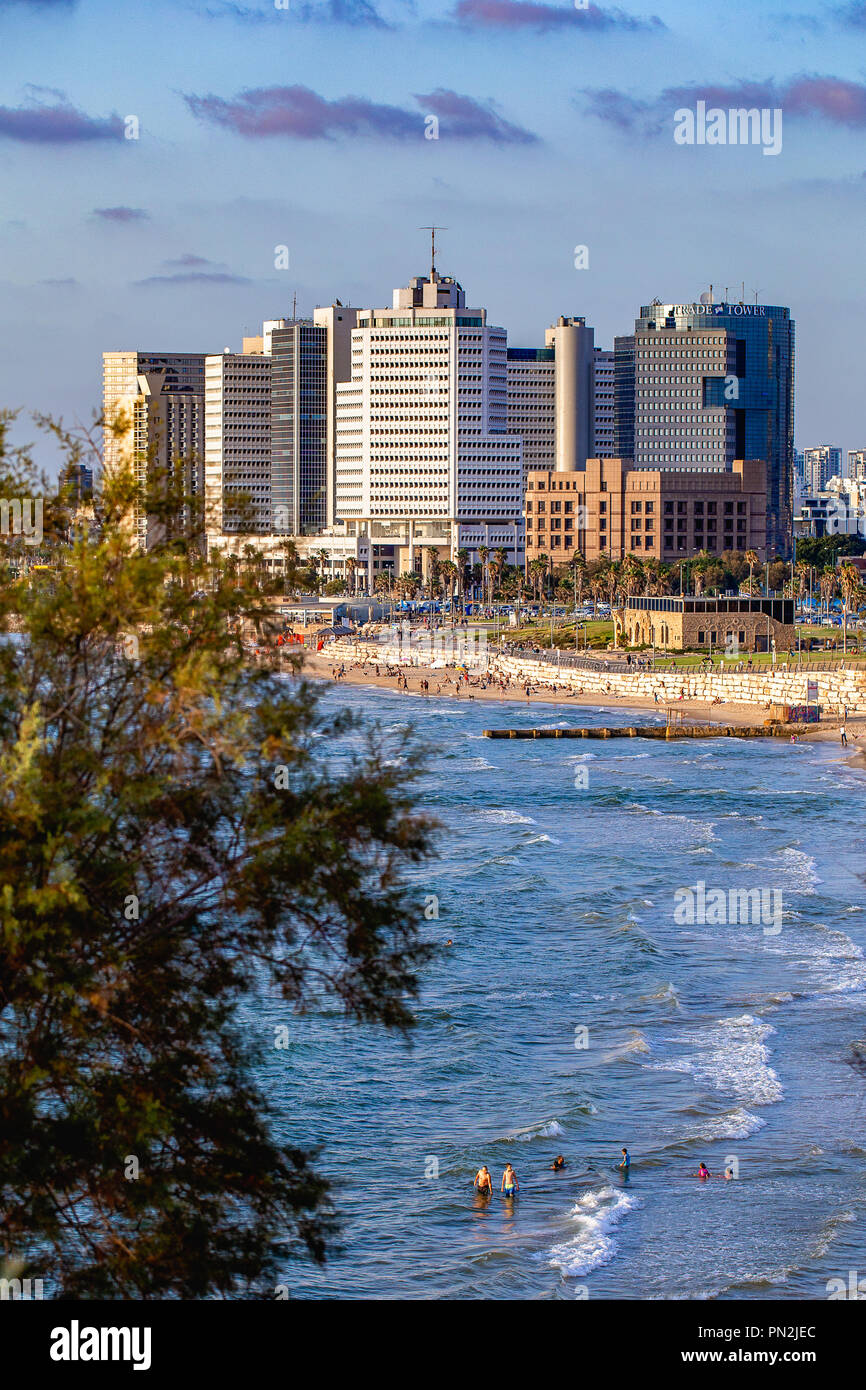 Tel Aviv seafront view from Yafo, Tel Aviv, Israel Stock Photo