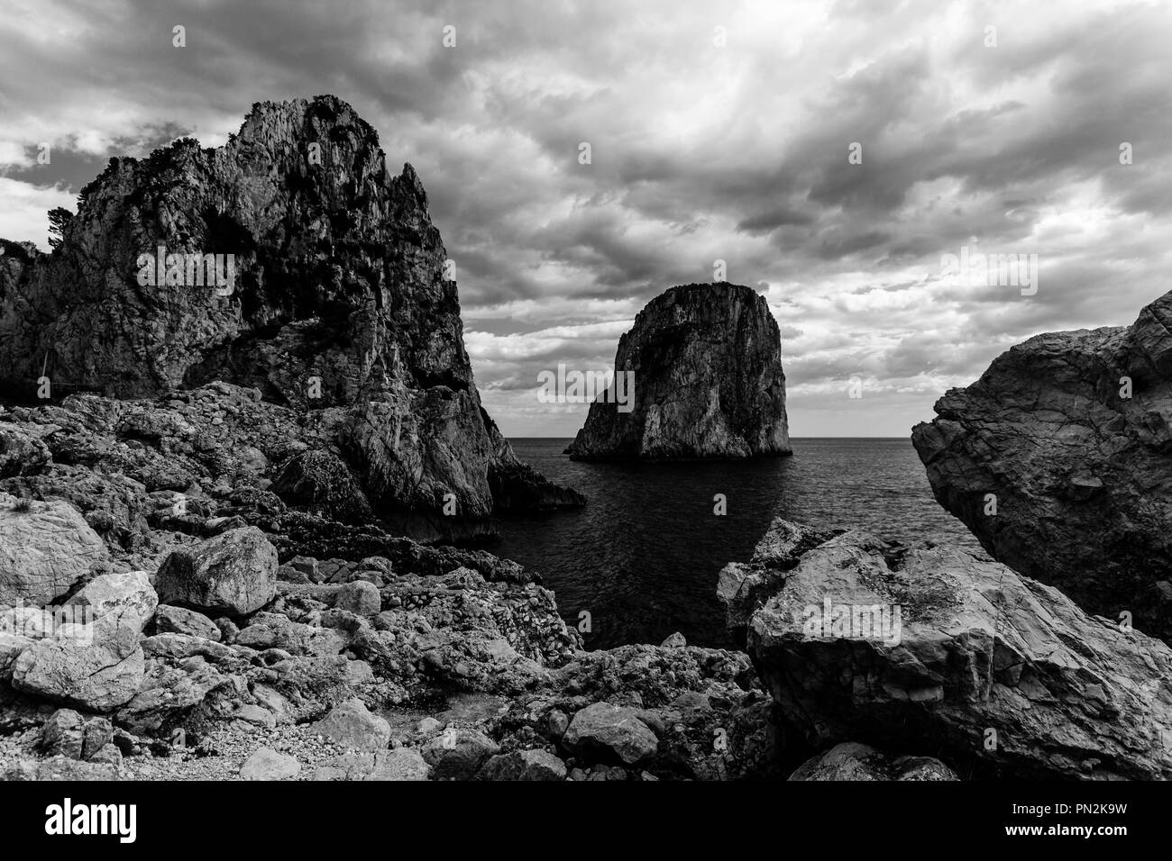 View of Capri island (Italy) with Faraglioni Stock Photo