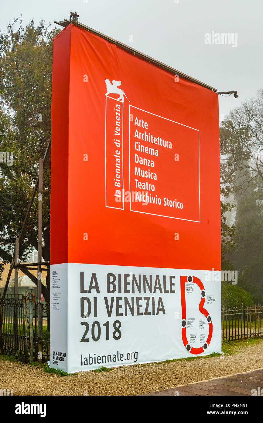 Perspective view 2018 venice biennale banner. Stock Photo