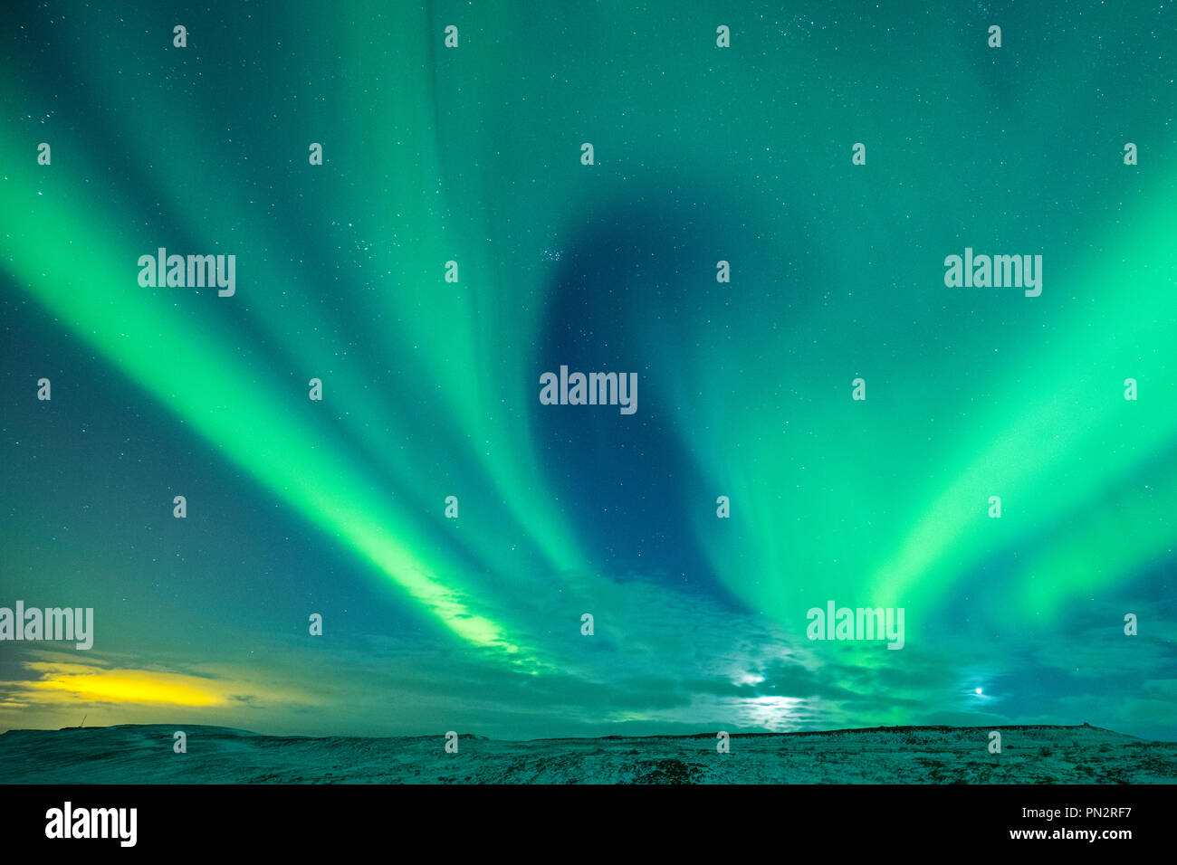 Aurora Borealis spectacular view of the Northern Lights in the sky over ...